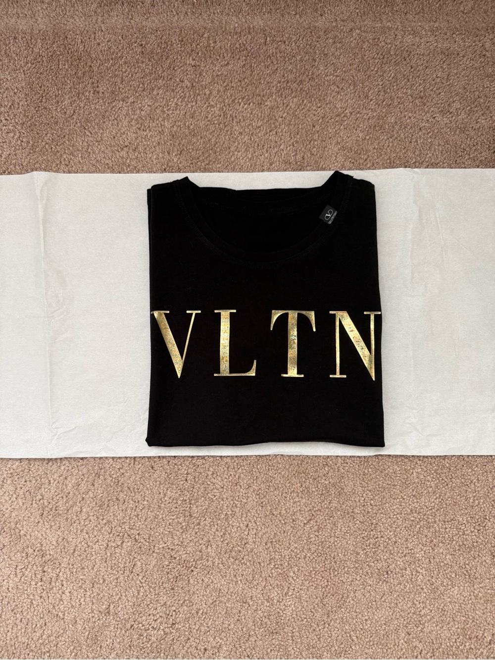 Valentino Black Short Sleeve Tee with Gold VLTN Logo